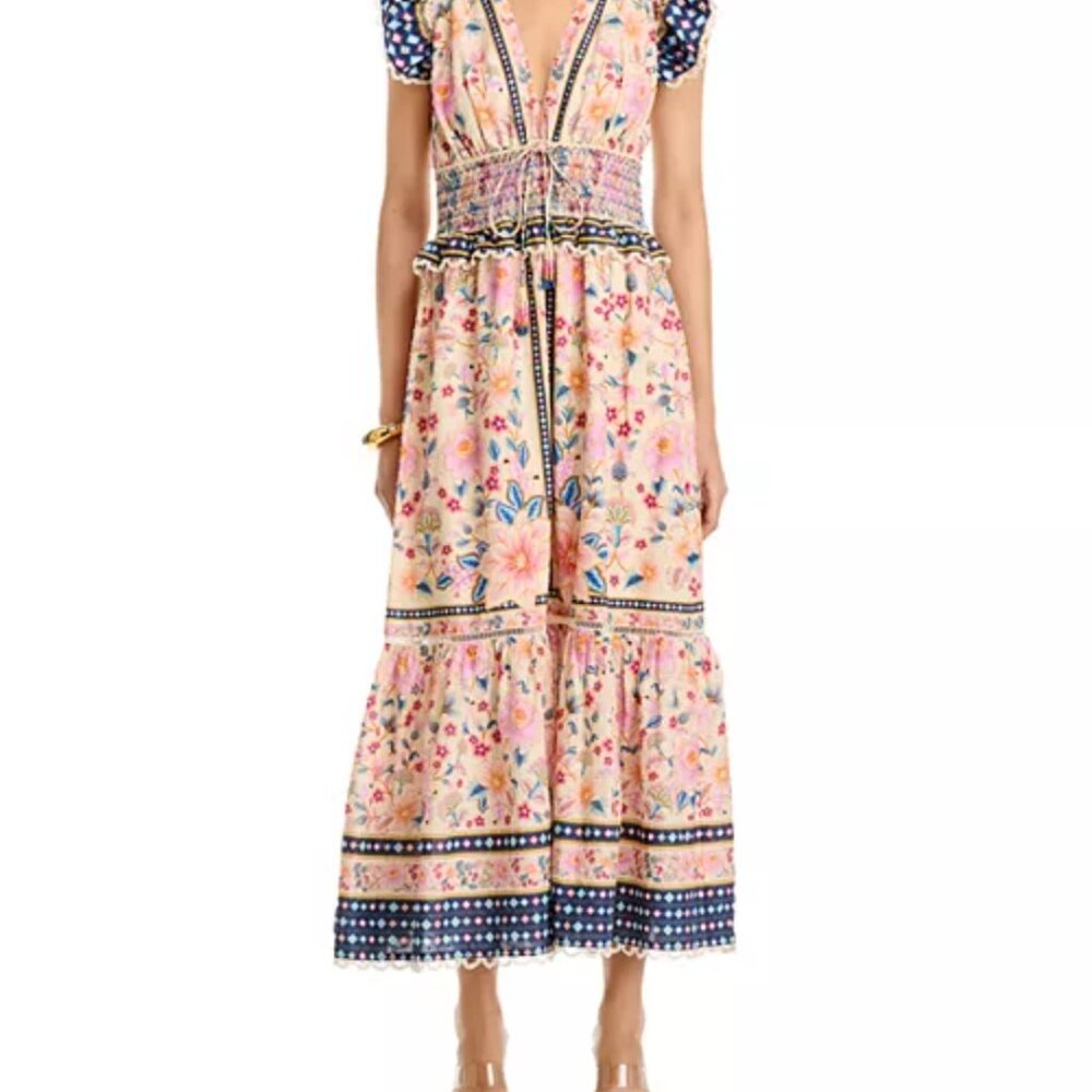 NWT L FARM Rio Superbloom Tapestry Cream Maxi Dress - Picture 7 of 16
